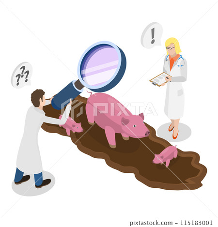 3D Isometric Flat Vector Illustration of Farm Veterinary Doctor, Health Check. Item 3 3D Isometric Flat Vector Illustration of Farm Veterinary Doctor, Health Check. Item 3 115183001