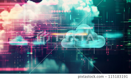 Abstract Visualization of Cloud as Central Hub with Digital Elements. Concept of Cloud Computing and Data Integration. Abstract Visualization of Cloud as Central Hub with Digital Elements. Concept of Cloud Computing and Data Integration. 115183191