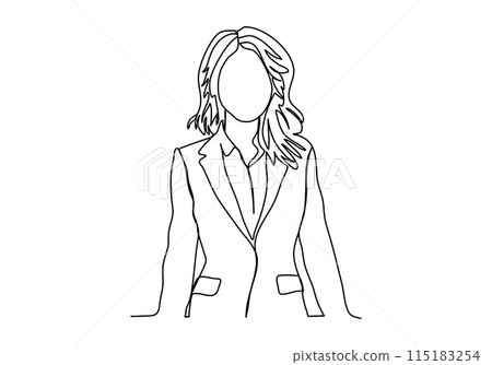 Woman in business suit. One line drawing vector illustration. Woman in business suit. One line drawing vector illustration. 115183254