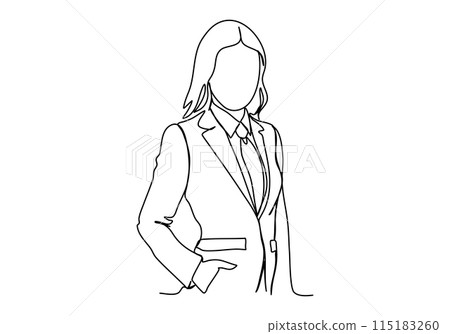 Woman in business suit. One line drawing vector illustration. 115183260