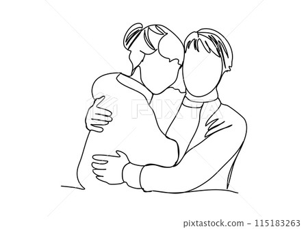 Two girls kiss. One line drawing vector illustration. 115183263
