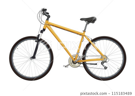 Orange bicycle, side view isolated on white background, 3D illustration 115183489
