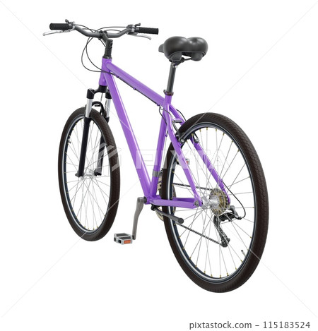 Purple bicycle, side back view isolated on white background, 3D illustration 115183524