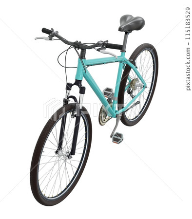 Blue teal bicycle, side top view isolated on white background, 3D illustration Blue teal bicycle, side top view isolated on white background, 3D illustration 115183529