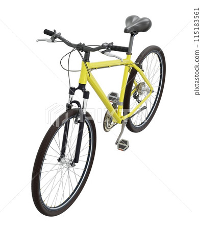 Yellow bicycle, side top view isolated on white background, 3D illustration 115183561