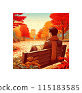 Office worker reading a book on a bench in an autumn park 115183585