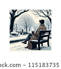 An office worker slacking off in a park in the middle of winter with a cup of coffee 115183735