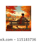 An office worker relaxing on a bench in an autumn park 115183736