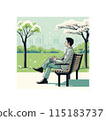 Pensive businessman sitting on a bench in a spring park 115183737