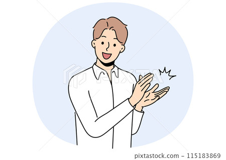 Man claps and applauds to show support or appreciation for successful colleague. Man claps and applauds to show support or appreciation for successful colleague. 115183869