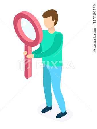 Man holding Magnifying Glass - online searching concept on transparent background, flat design vector illustration Man holding Magnifying Glass - online searching concept on transparent background, flat design vector illustration 115184589