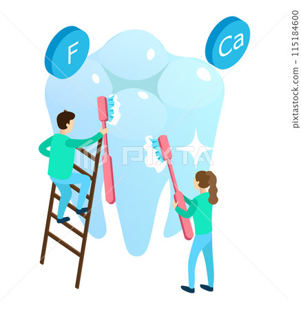 Healthy Teeth - Dental Care concept on transparent background, isometric flat design vector illustration Healthy Teeth - Dental Care concept on transparent background, isometric flat design vector illustration 115184600