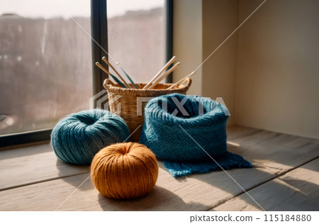 Cozy Wool Yarn and Knitting Basket by Sunny Window 115184880