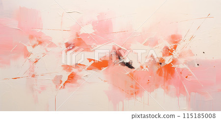 Abstract pale pastel color contemporary oil paint brushstrokes texture pattern painting wallpaper background. Chalky, soft baby pink, creamy orange, bright red and white backdrop 115185008