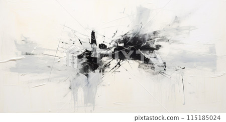 Abstract grunge high contrast black and white color contemporary oil paint brushstrokes texture pattern wallpaper background. Palette knife, chalky, expressive art painting 115185024