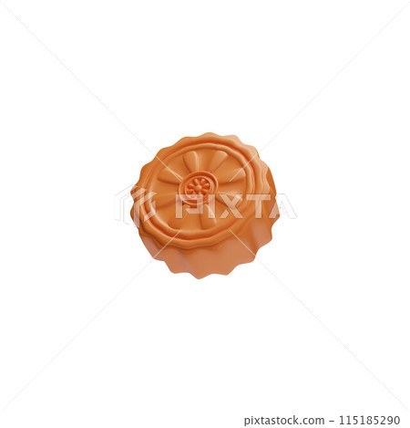 3D vector illustration of a moon cake with a lotus pattern on a white background. 115185290