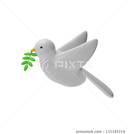 White dove with olive branch 3D icon vector illustration 115185319