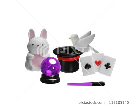 Set vectors for a magic show: 3D crystal ball, a white rabbit and much more Set vectors for a magic show: 3D crystal ball, a white rabbit and much more 115185340