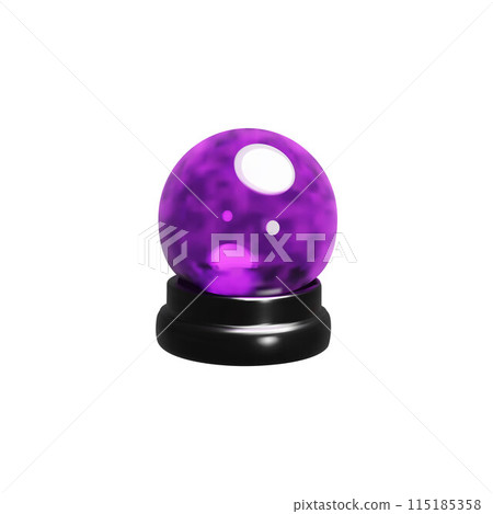 A 3D vector illustration depicting a crystal ball with a purple magical mist inside 115185358