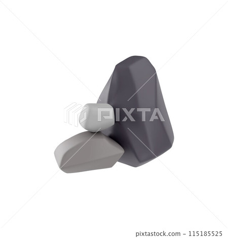 3D stone rocks heap, volumetric grey cobblestones vector illustration, realistic granite stone block, glossy boulders 115185525