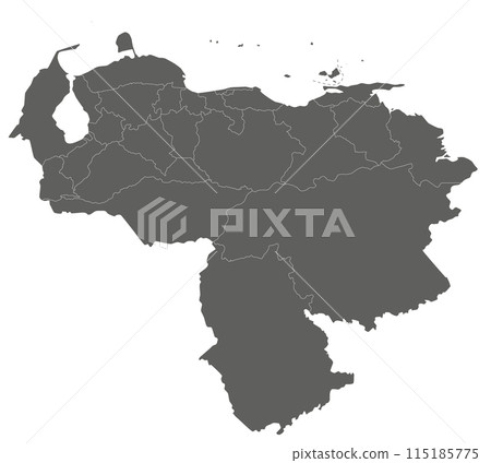 Vector blank map of Venezuela with states, capital district, federal dependencies and administrative divisions. Editable and clearly labeled layers. Vector blank map of Venezuela with states, capital district, federal dependencies and administrative divisions. Editable and clearly labeled layers. 115185775
