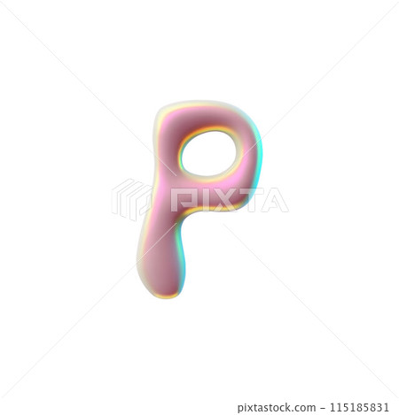 3D pink shiny letter p with a holographic gradient highlighted on a white background 115185831