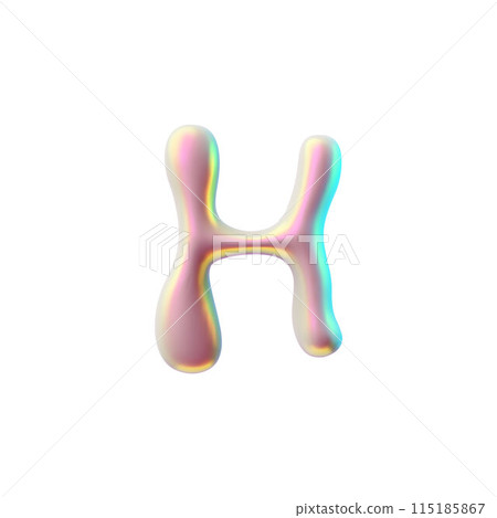 3D Y2K font glossy plastic pink capital letter H, liquid surface holographic reflection, vector volume spilled polish 115185867