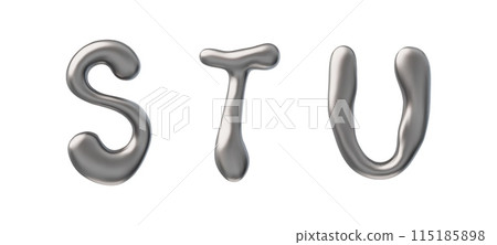 3D glossy silver capital letters S T U liquid metal surface, vector realistic chrome volume y2k font type melted steel 3D glossy silver capital letters S T U liquid metal surface, vector realistic chrome volume y2k font type melted steel 115185898