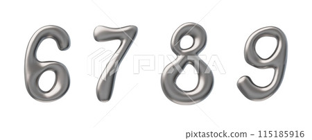 Vector set 3D liquid metal numbers 6,7,8,9 on a white background. Vector set 3D liquid metal numbers 6,7,8,9 on a white background. 115185916
