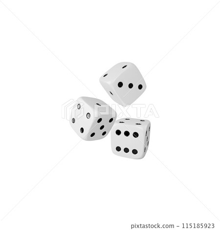 Three game dice falling realistic 3d vector icon, white cubes with black dots, gambling games casino, craps board game 115185923