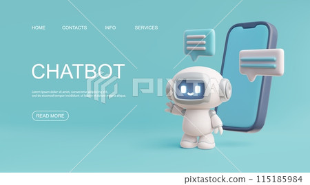 3D vector illustration of an online support chatbot featuring a phone, messages and speech bubbles 115185984