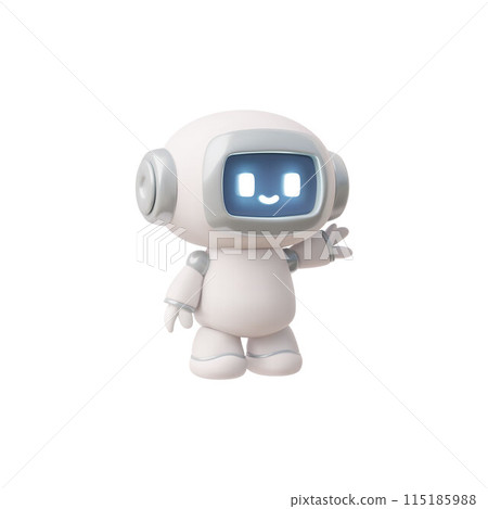 3D vector illustration depicting a friendly robot character raising his hand to say hello 115185988
