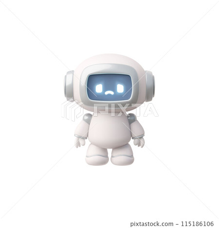 Cartoon 3D chat bot with a sad face on an isolated background. Cartoon 3D chat bot with a sad face on an isolated background. 115186106