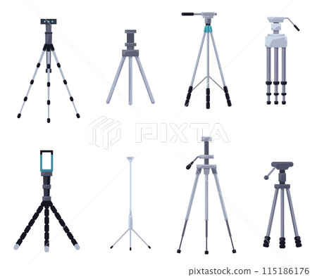 Vector set of camera tripods Vector set of camera tripods 115186176