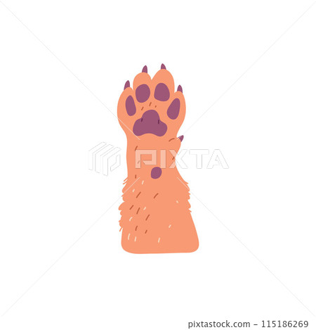 Cute raised pet paw in flat style on isolated background. 115186269