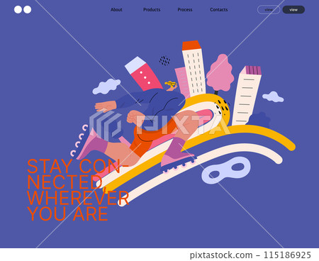 Life Unframed: Roller -modern flat vector concept illustration of a man rollerblading across rainbow. Metaphor of unpredictability, imagination, whimsy, cycle of existence, play, growth and discovery Life Unframed: Roller -modern flat vector concept illustration of a man rollerblading across rainbow. Metaphor of unpredictability, imagination, whimsy, cycle of existence, play, growth and discovery 115186925