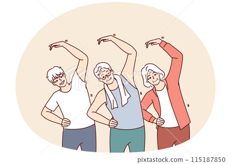 Group of elderly people do gymnastics and lead active lifestyle wishing to have good health 115187850