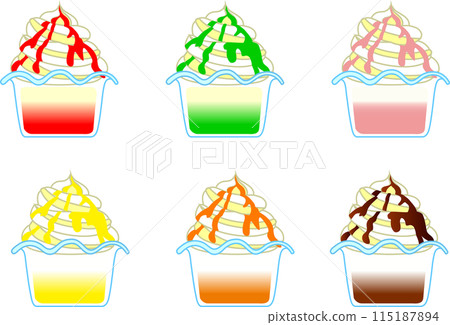Colorful sundaes and soft serve ice cream 115187894