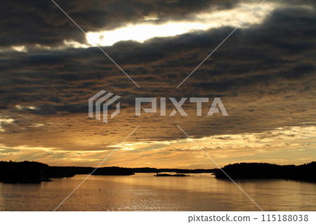 A view from a boat crossing the Baltic Sea during the dark, white nights 115188038