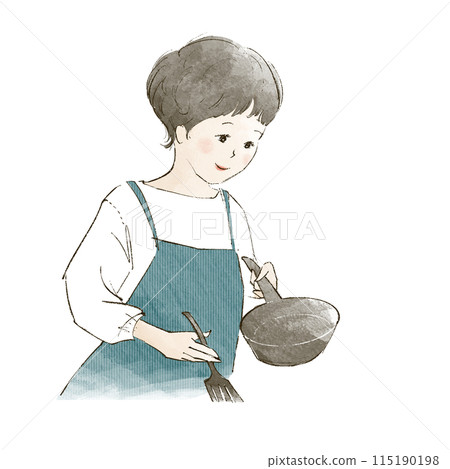拿著煎鍋的女人的插圖 拿著煎鍋的女人的插圖 115190198