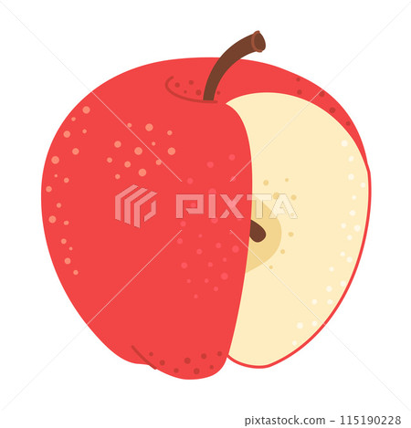 Cut red apple cartoon icon. Hand drawncartoon trendy flat style 115190228