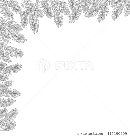 Christmas tree corner frame decoration. Hand drawn doodle style Christmas tree corner frame decoration. Hand drawn doodle style 115190309