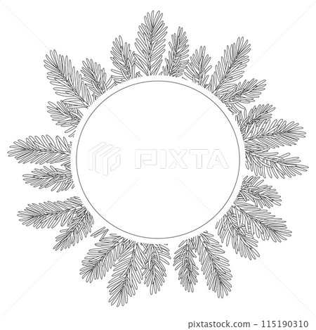 Christmas tree round frame. Hand drawn doodle style Christmas tree round frame. Hand drawn doodle style 115190310