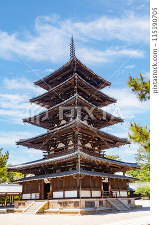 A clear day in Nara, the five-story pagoda of the World Heritage and National Treasure, Horyuji Temple A clear day in Nara, the five-story pagoda of the World Heritage and National Treasure, Horyuji Temple 115190705