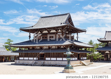 A clear day in Nara, the Golden Hall of the World Heritage and National Treasure, Horyuji Temple 115190735