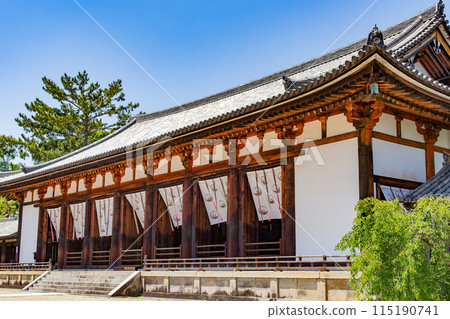 A clear day in Nara, the Great Hall of Horyuji Temple, a World Heritage Site and National Treasure A clear day in Nara, the Great Hall of Horyuji Temple, a World Heritage Site and National Treasure 115190741