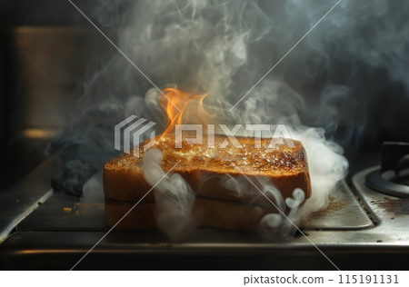 Burnt toast smoking in toaster 115191131