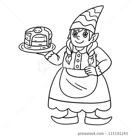 Gnome with Plate of Pancake Isolated Coloring Page 115191243