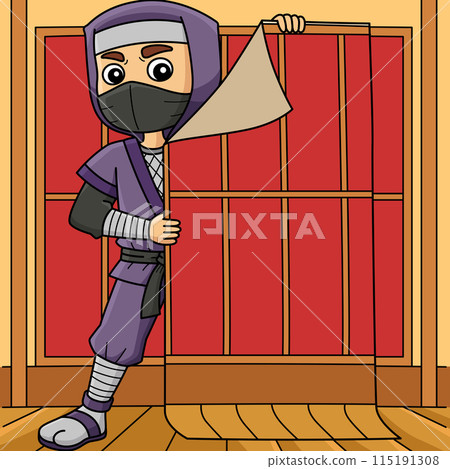 Ninja Hiding Colored Cartoon Illustration Ninja Hiding Colored Cartoon Illustration 115191308