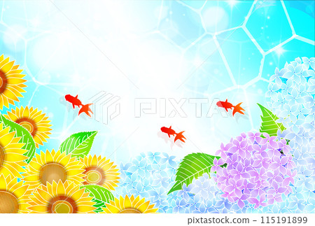 Sunflower, hydrangea, goldfish, summer background 115191899